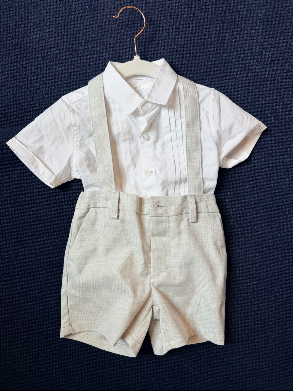 NEXT Baby Boys Light Grey Suspender Shorts & White Dress Shirt Set